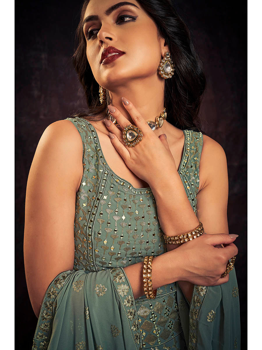 Myra Olive Real Georgette Designer Gown Style Suit - Distacart