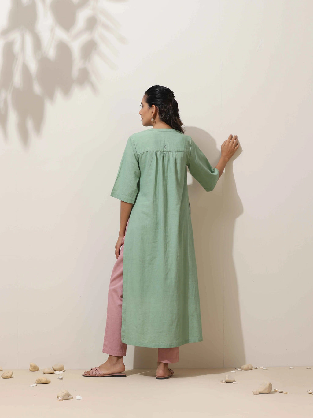 trueBrowns Mint Green Cotton Linen Kurta Pant Set - Distacart