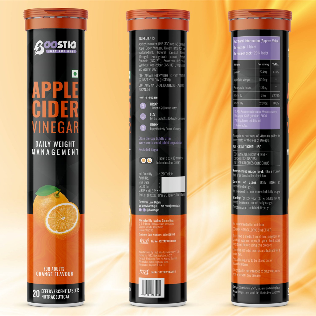 BOOSTIQ Apple Cider Vinegar Effervescent Tablets - Orange Flavour