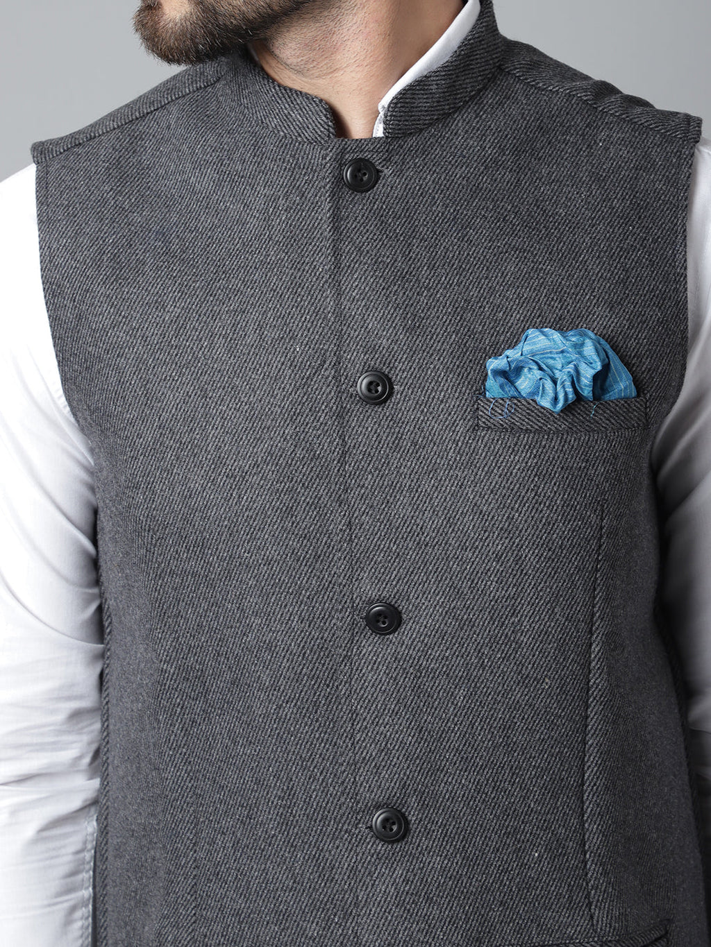 Even Apparels Men's Grey Pure Wool Nehru Jacket
