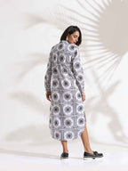 trueBrowns White Cotton Print Shirt Dress - Distacart