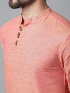 Even Apparels Orange Pure Cotton Kurta With Band Collar - Distacart