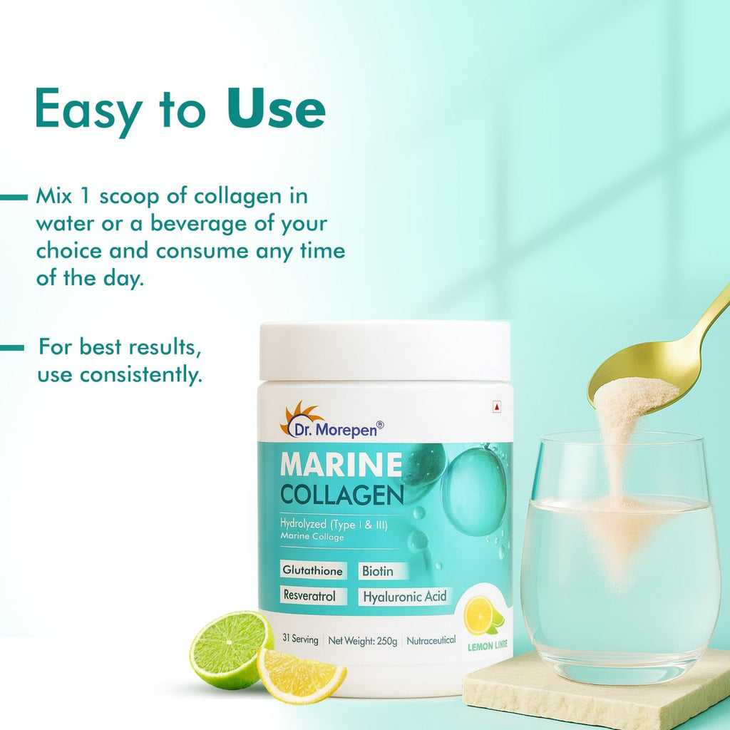 Dr. Morepan Marine Collagen Powder with Glutathione, Hyaluronic Acid, Resveratrol & Biotin Lemon Lime Flavour - Distacart