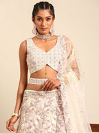 House of Panchhi Cream Net Multi Sequins with heavy Zarkan embroidery Lehenga choli & Dupatta