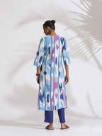 trueBrowns Blue Ikat Print Muslin Kurta Set - Distacart