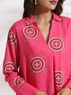 trueBrowns Pink Cotton Print A-line Dress - Distacart
