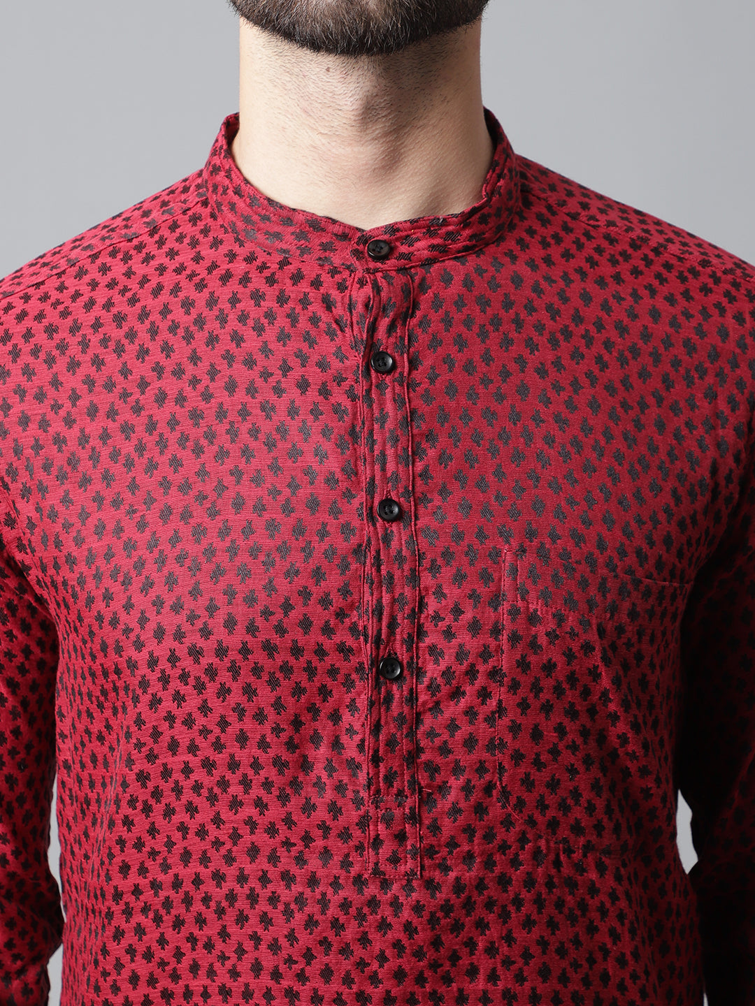 Even Apparels Maroon Solid Kurta With Band Collar - Distacart