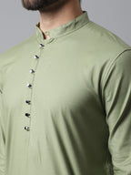 Even Apparels Green Pure Cotton Kurta With Band Collar - Distacart