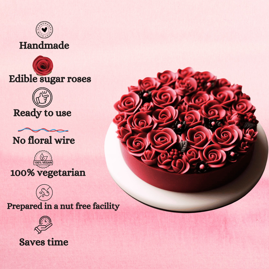 sugar roses for cake cupcake decoration magenta 120 gms
