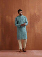 trueBrowns Men's Green Textured Cotton Dobby Kurta