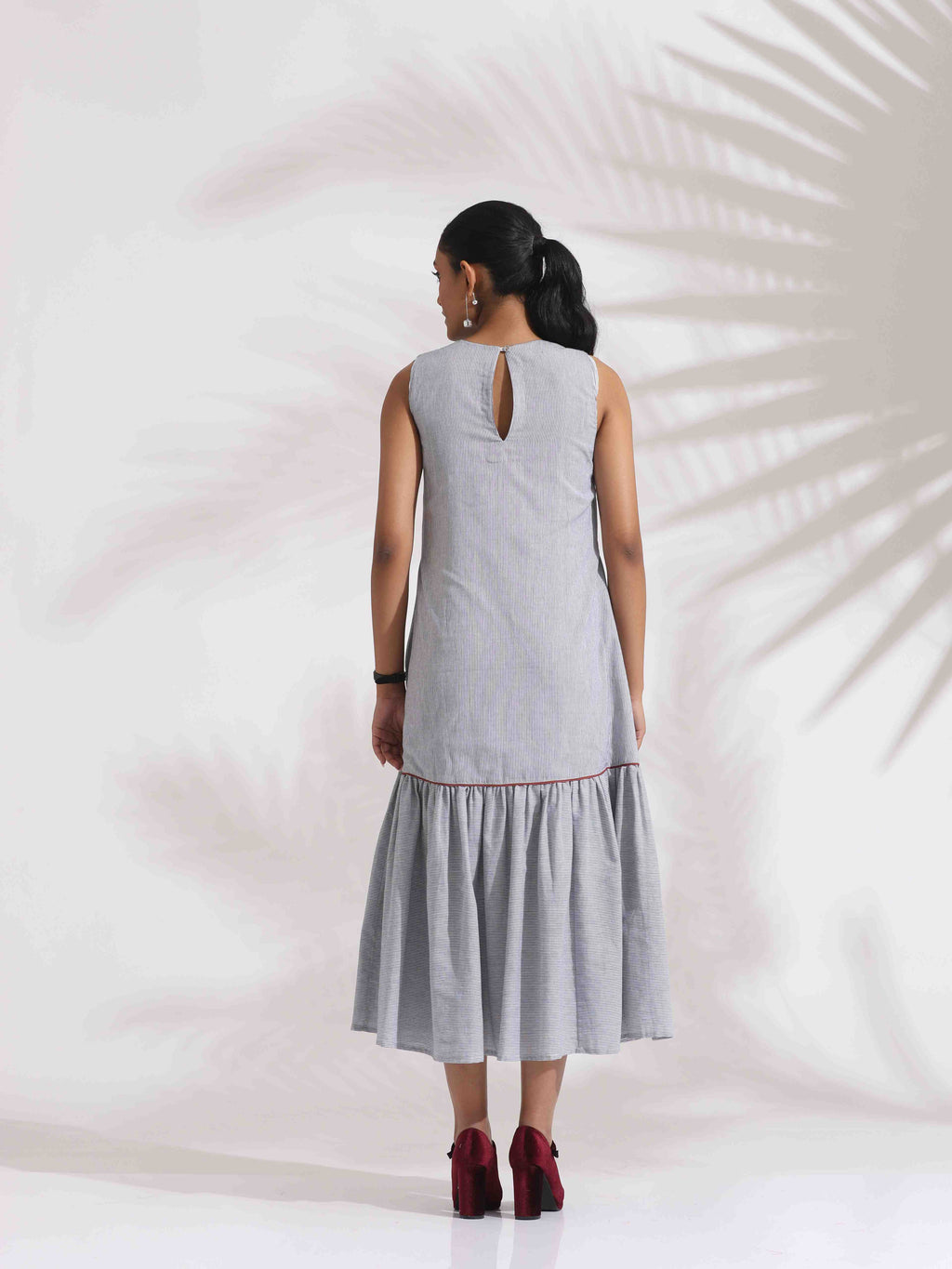 trueBrowns trueBrown Grey Cotton Stripe Tier Dress - Distacart