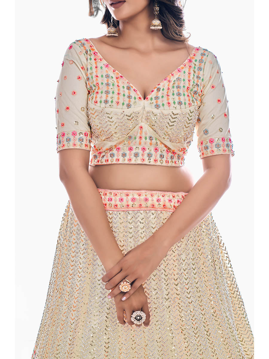 Myra White Soft Net Embroidered Designer Lehenga Choli