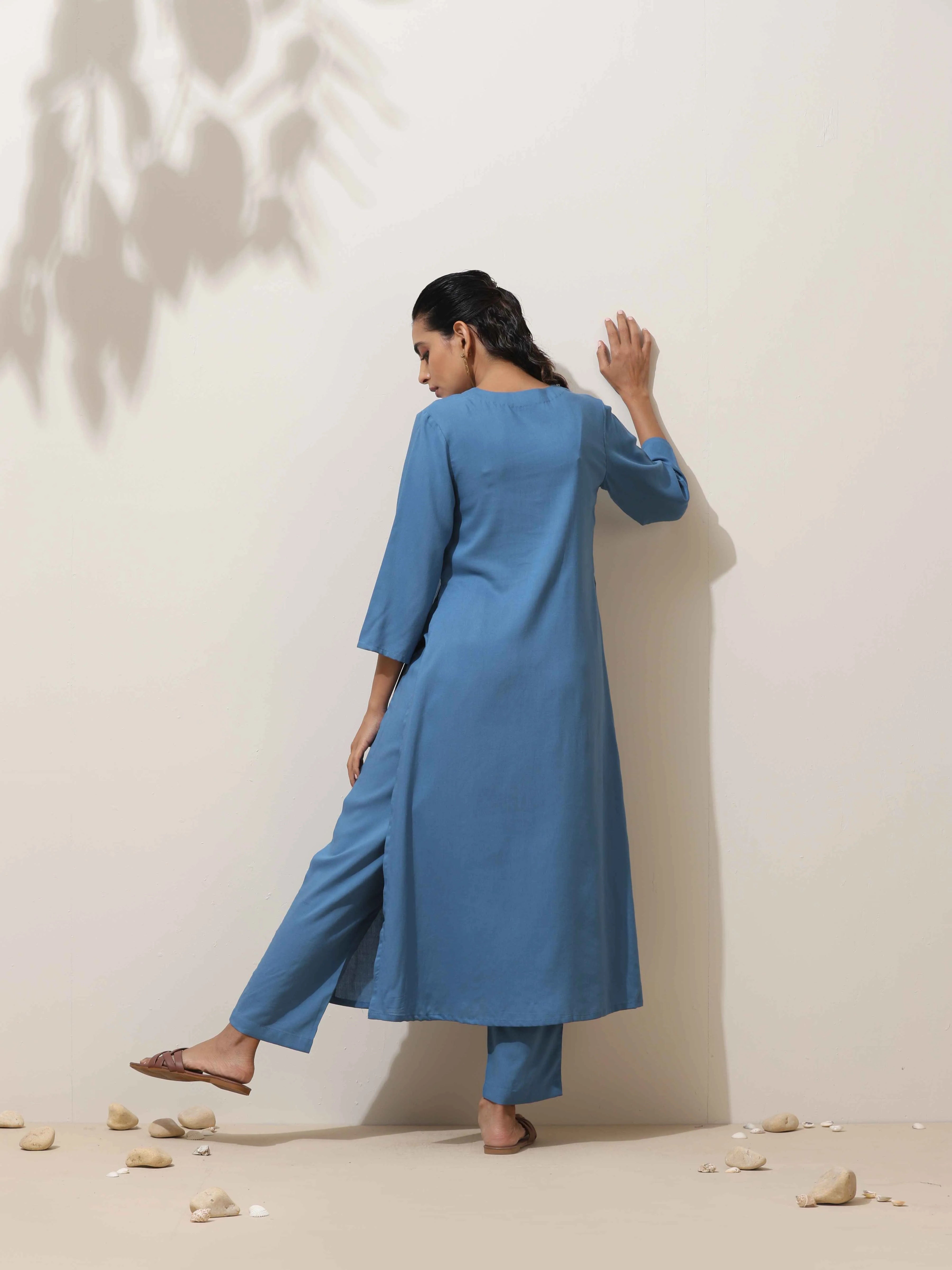 trueBrowns Blue Viscose Kurta Pant Set - Distacart