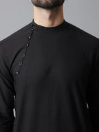 Even Apparels Black Pure Cotton Kurta With Band Collar - Distacart