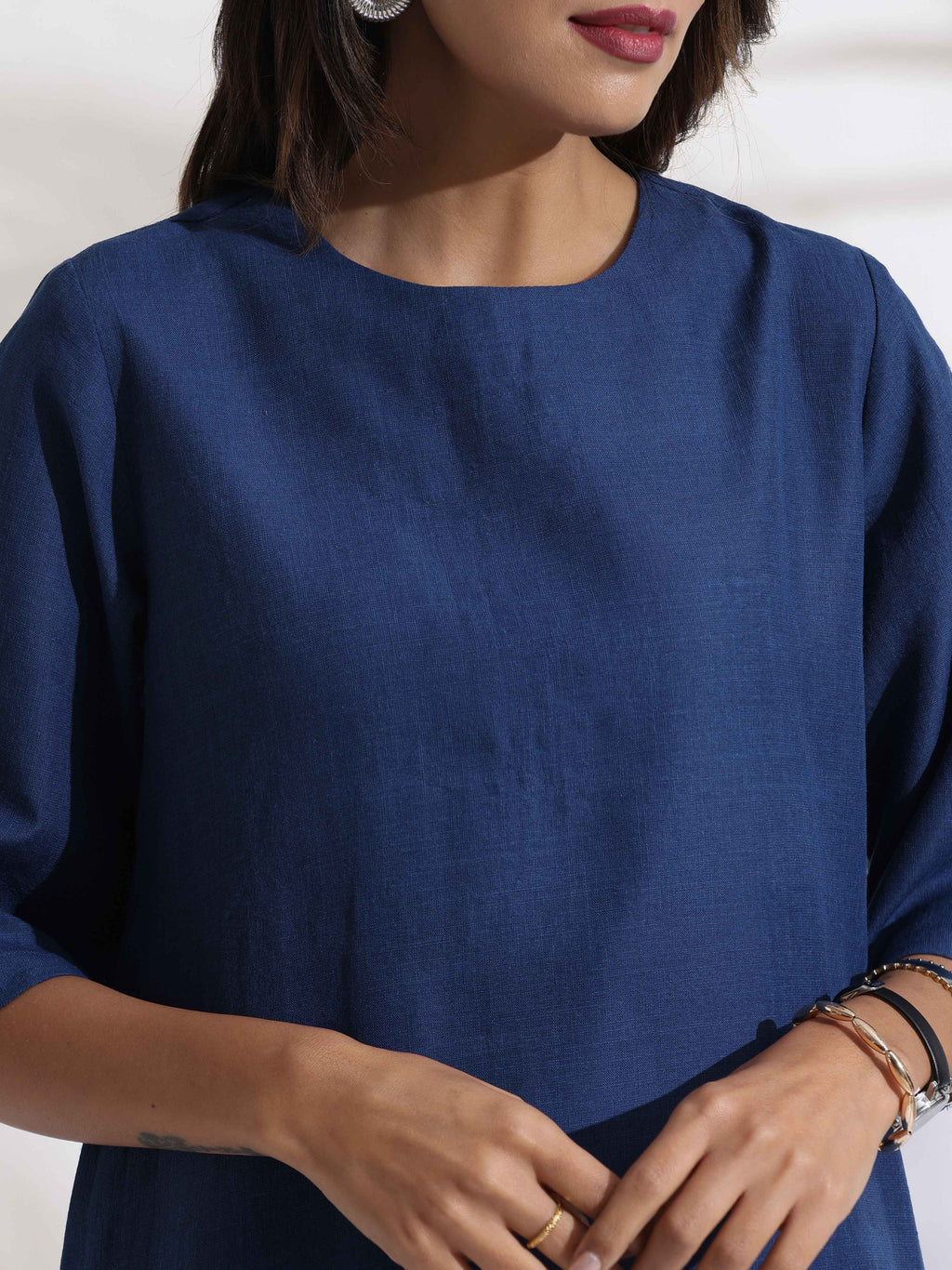 trueBrowns Blue Slub Dress - Distacart