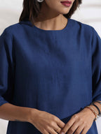 trueBrowns Blue Slub Dress - Distacart
