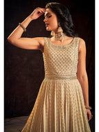 Myra Cream Real Georgette Designer Gown Style Suit - Distacart