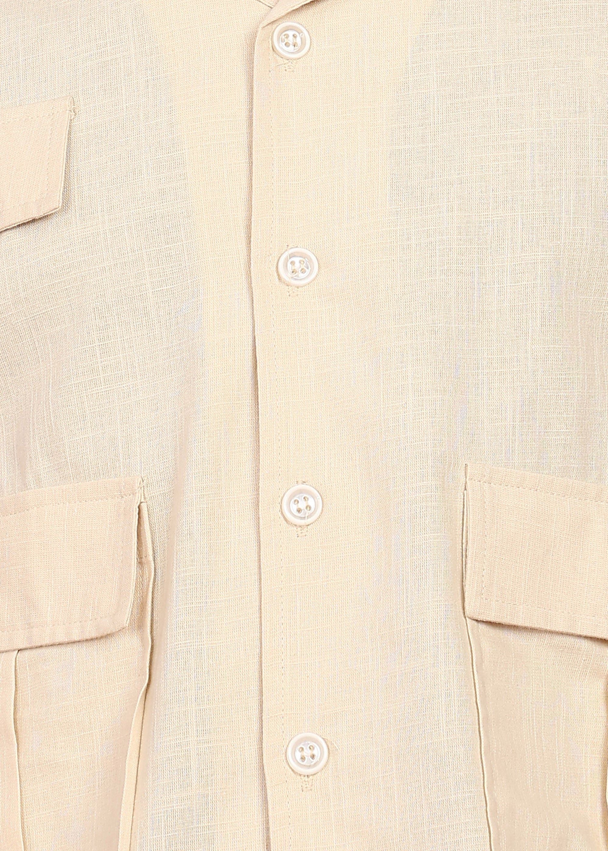 Fabmade Men Beige Cotton Linen Coort-Set Shorts