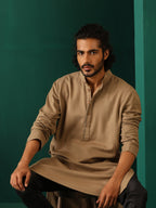 trueBrowns Men's Beige Dobby Textured Kurta