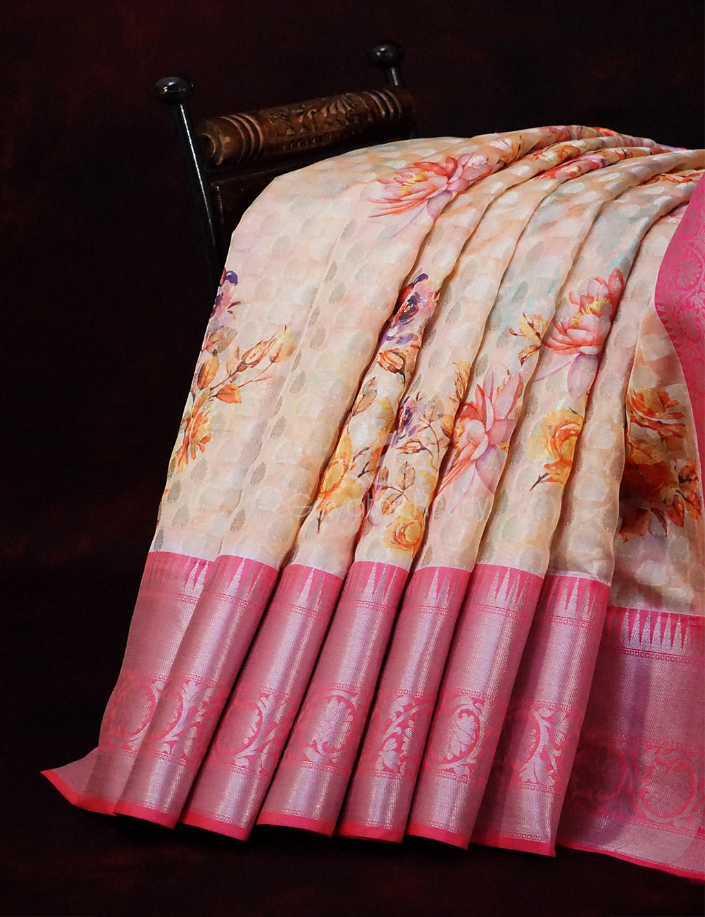 Pastel Wheat Banaras Border Buttes Floral Design Banarasi Semi Silk Saree By Gayathri Reddy Designer Studio