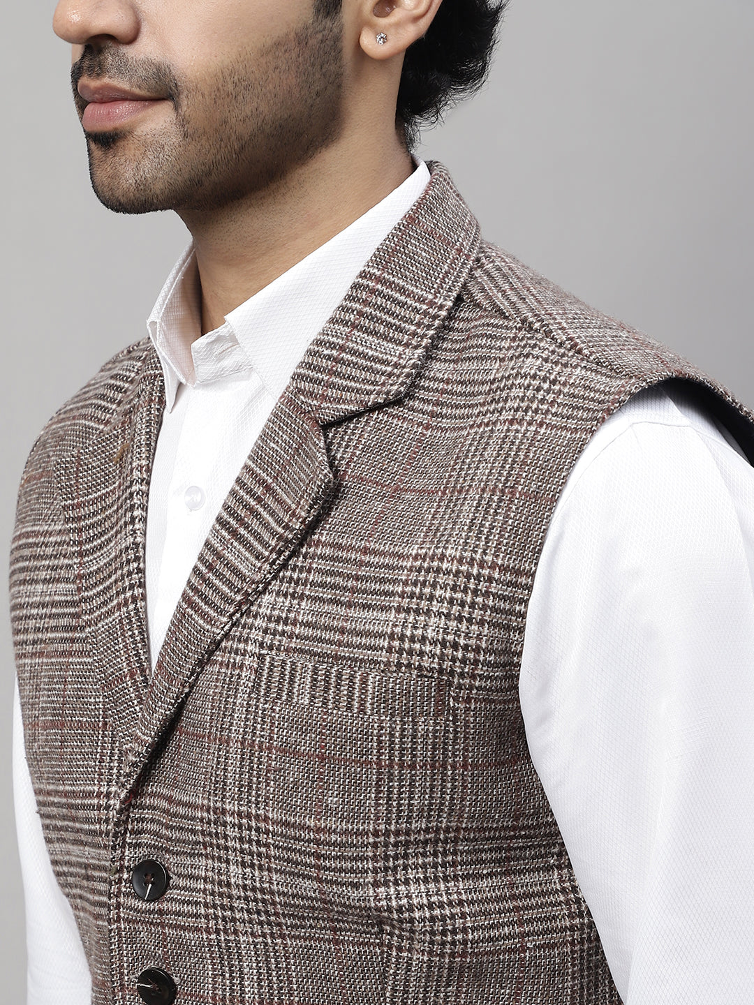 Even Apparels Men's Brown Pure Wool Nehru Jacket