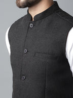 Even Apparels Men's Black Pure Wool Nehru Jacket