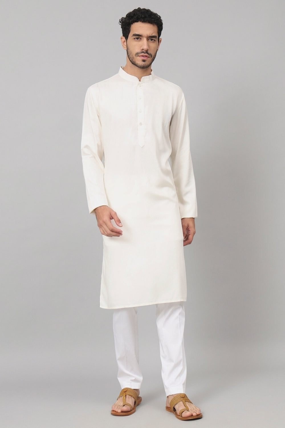 Giza Cotton Off White Plain Kurta by Hilo Design