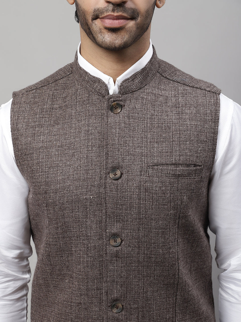 Even Apparels Men's Brown Nehru Jacket With Welt Pockets