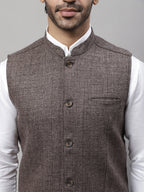 Even Apparels Men's Brown Nehru Jacket With Welt Pockets