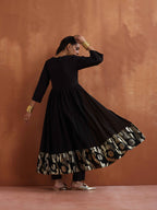 trueBrowns Black Metallic Flared Anarkali Kurta Set - Distacart