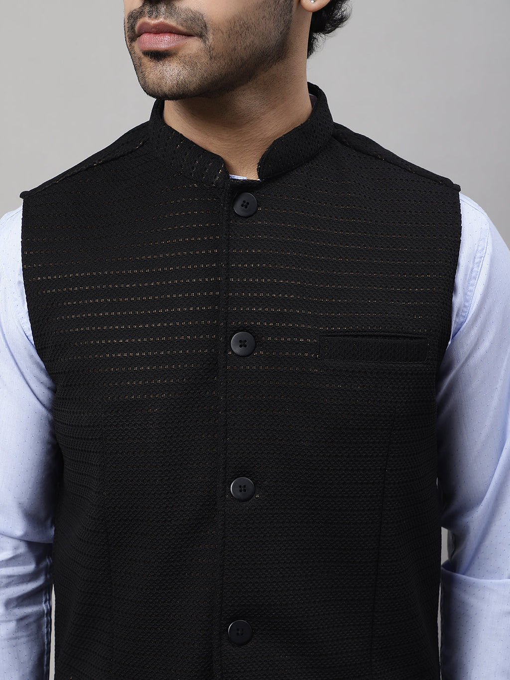 Even Apparels Men's Black Nehru Jacket With Welt Pockets