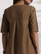 trueBrowns Brown Slub Highslit Kurta Set - Distacart