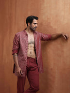 trueBrowns Men's Rust Cotton Dobby Short Kurta