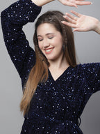 Jainish Women's WoSequin Velvet A-line dress - Navy Blue - Distacart