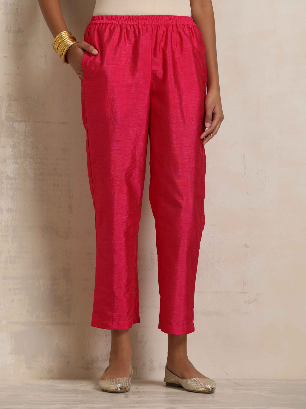 trueBrowns Hot Pink Tissue Straight Kurta Set - Distacart