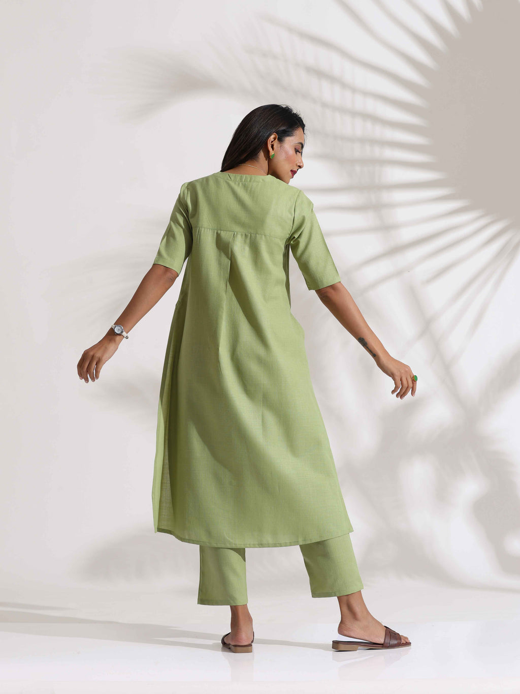 trueBrowns Green Slub Kurta Set - Distacart