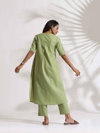 trueBrowns Green Slub Kurta Set - Distacart