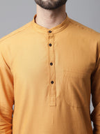 Even Apparels Yellow Solid Kurta With Band Collar - Distacart