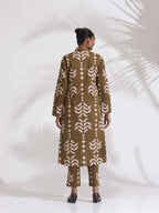 trueBrowns Olive Green Cotton Stripe Print Shirt Kurta Set - Distacart