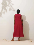 trueBrowns Maroon Cotton Linen Dress - Distacart