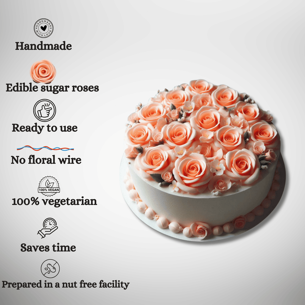 sugar roses for cake cupcake decoration peach 120 gms