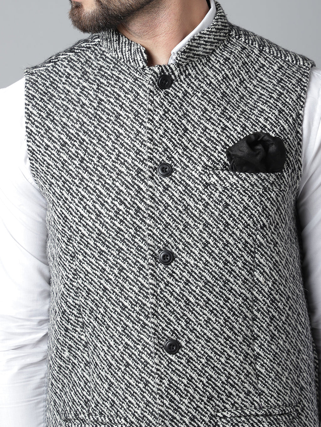 Even Apparels Men's Grey Pure Wool Nehru Jacket