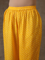 trueBrowns Yellow Bandhani Flare Printed Silk Co-Ord Set | Relove - Distacart