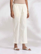 trueBrowns Off-White Cotton Multi Stripe Flared Kurta Set - Distacart