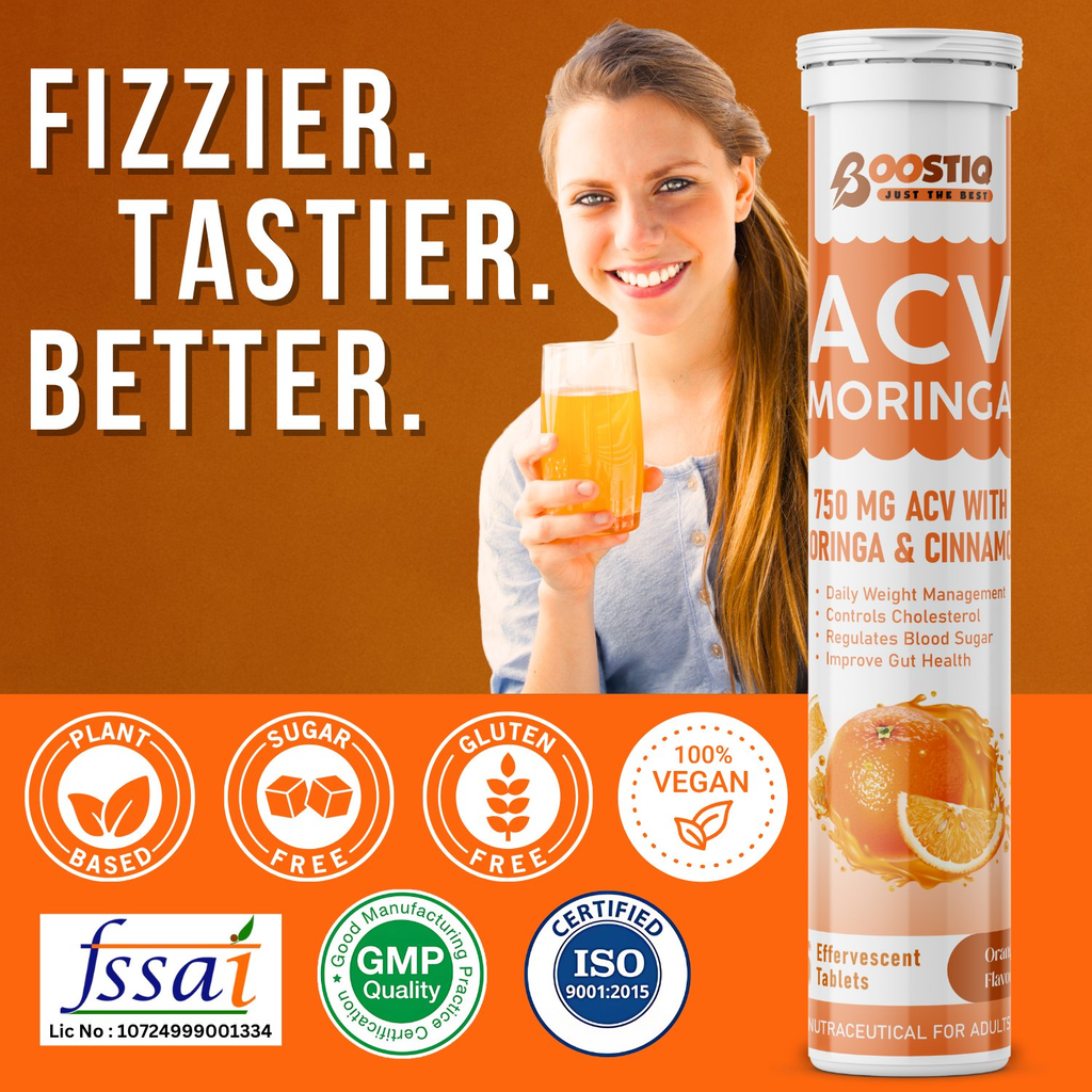 BOOSTIQ ACV Moringa & Cinnamon Effervescent Tablets - Orange Flavour