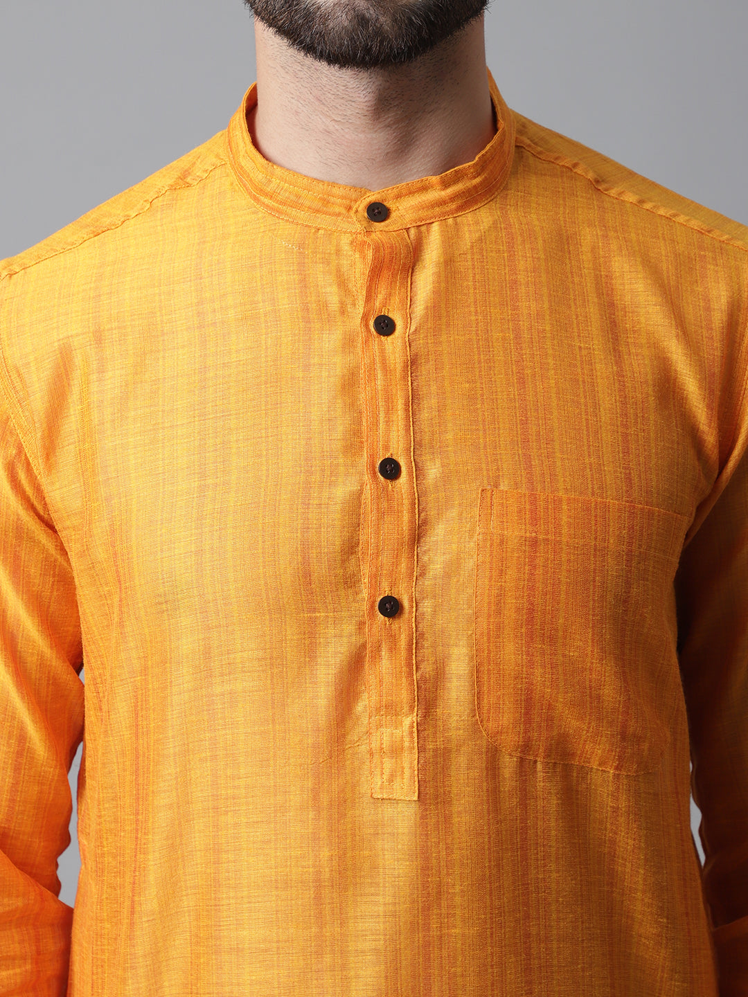 Even Apparels Yellow Check Kurta With Band Collar - Distacart