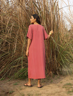 trueBrowns Coral Cotton Dobby Front Slit Dress - Distacart