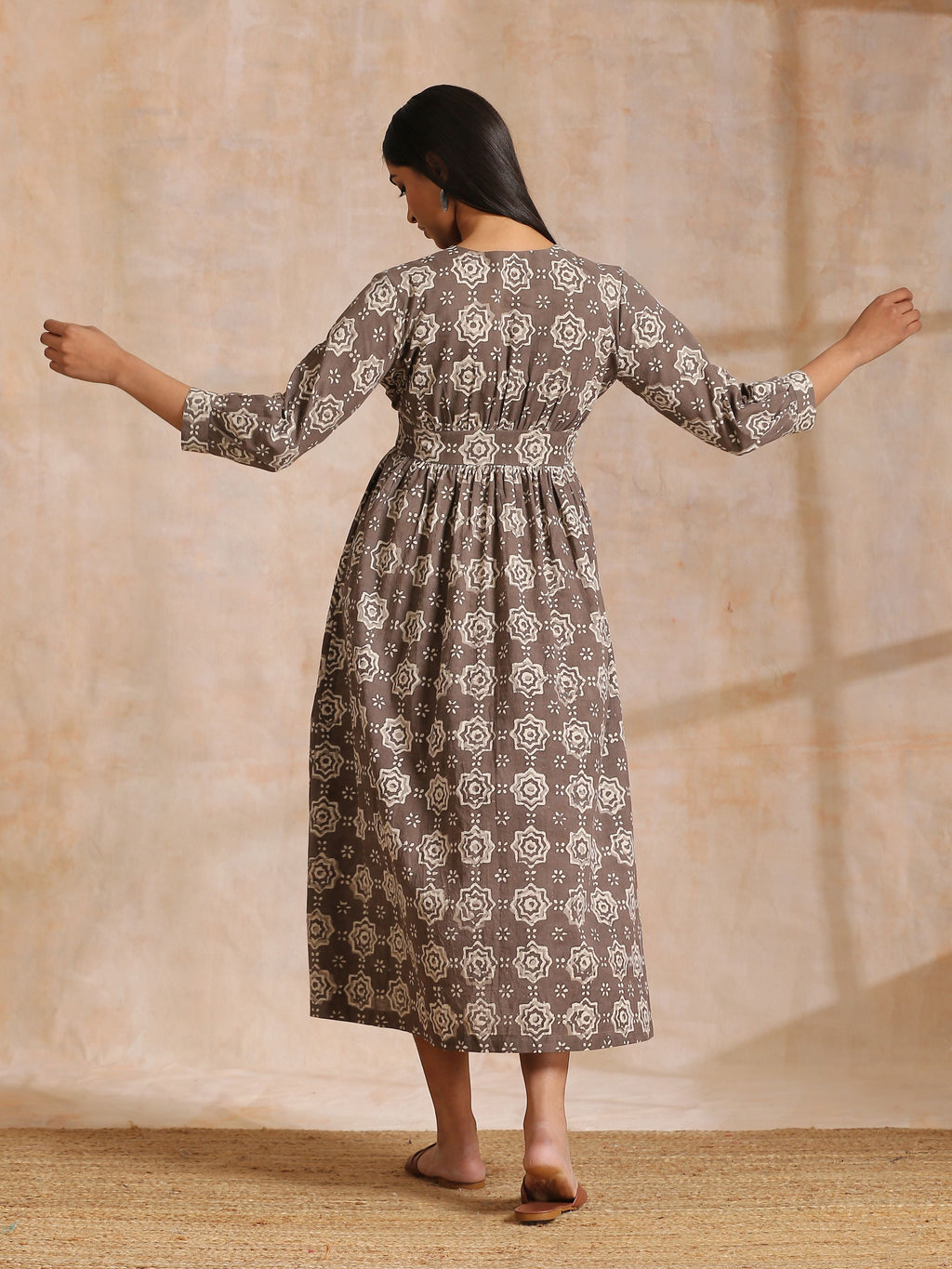trueBrowns Clay Dabu Overall Print Cotton Wrap Dress - Distacart