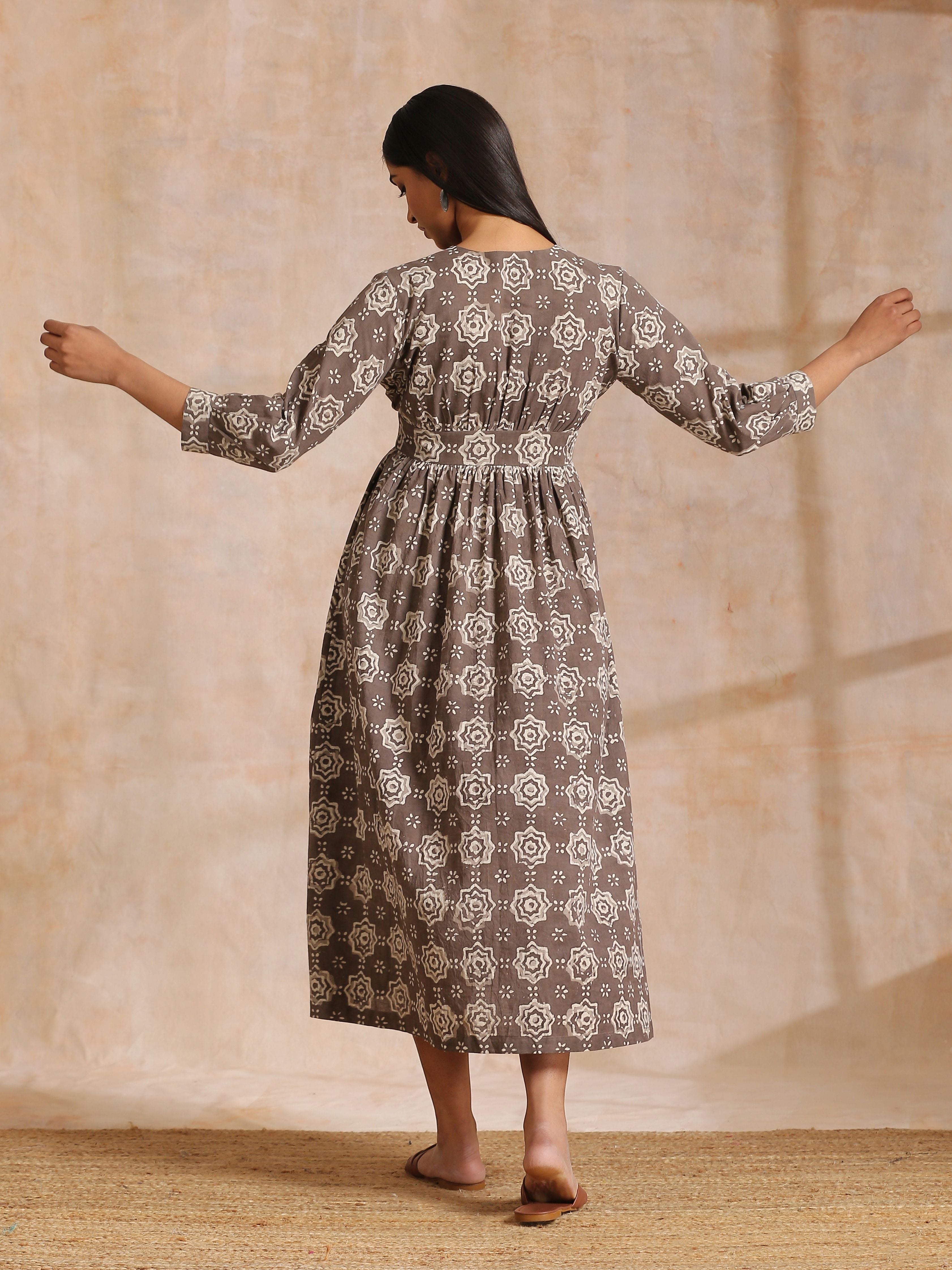 trueBrowns Clay Dabu Overall Print Cotton Wrap Dress - Distacart