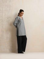 trueBrowns Grey Winter High Slit Top